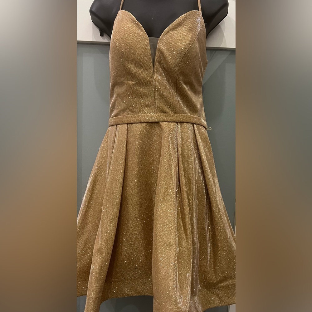 Cindy Collection Dress Size S Gold Glitter Fit & Flare Cocktail Formal Dress